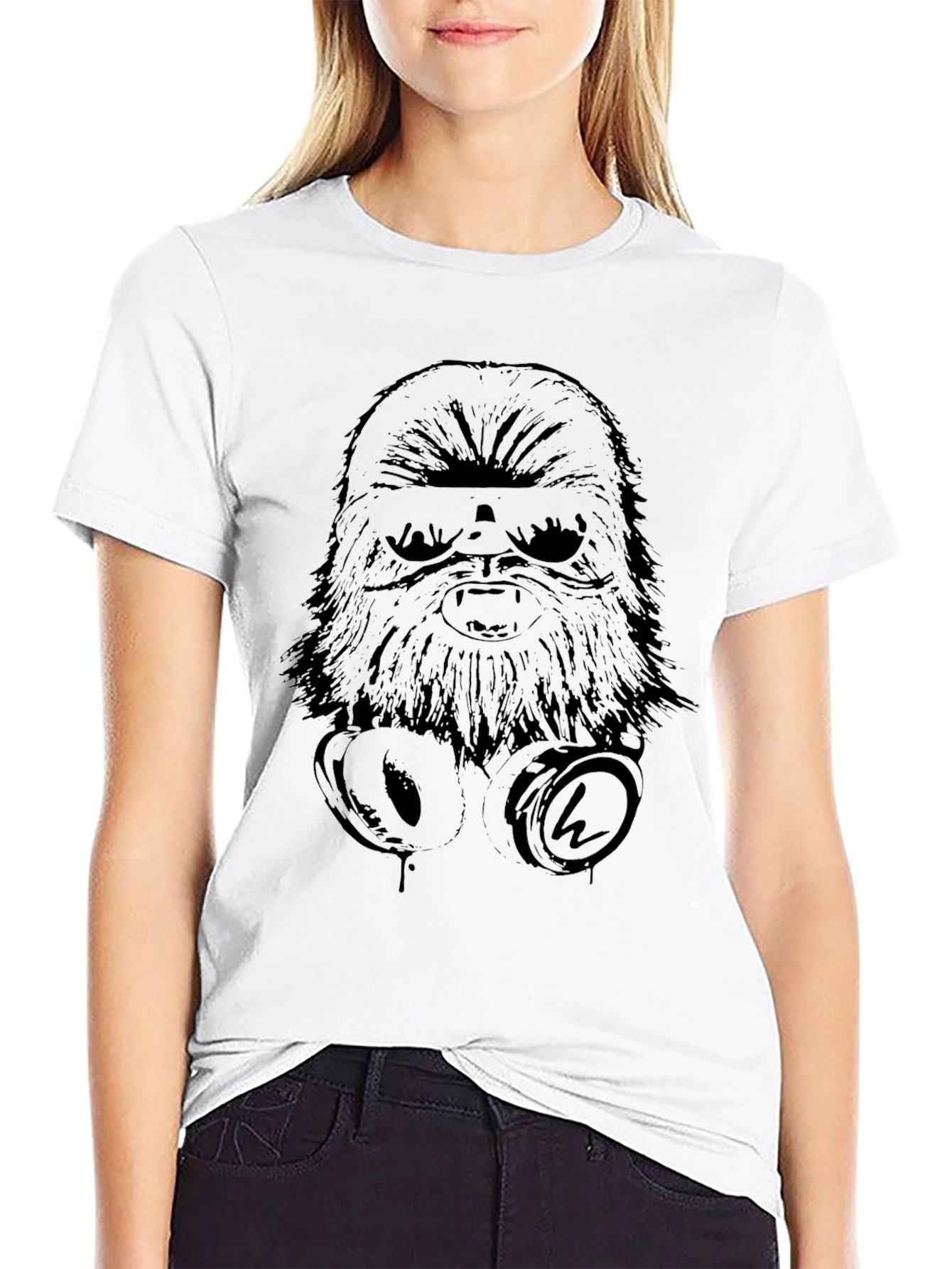 Chewbacca Headphones Graphic Black T-Shirt
