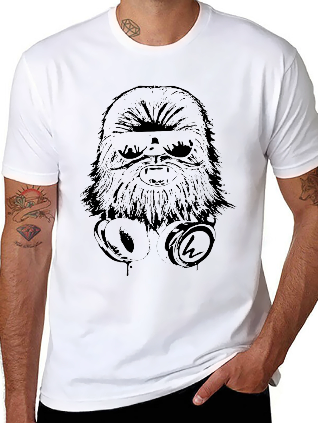Chewbacca Headphones Graphic Black T-Shirt