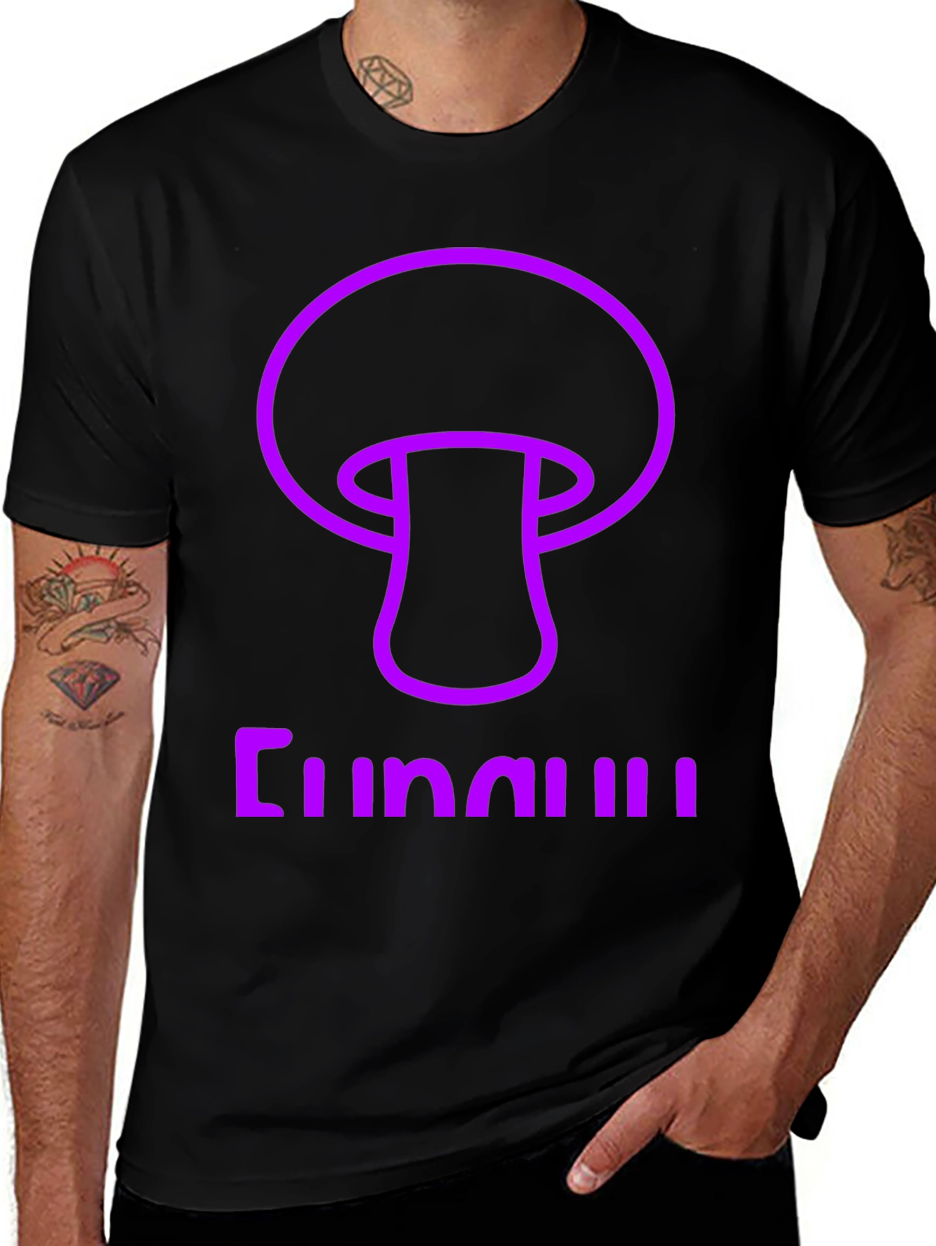 Fun Guy Graphic Tee - Black Cotton Mushroom Shirt