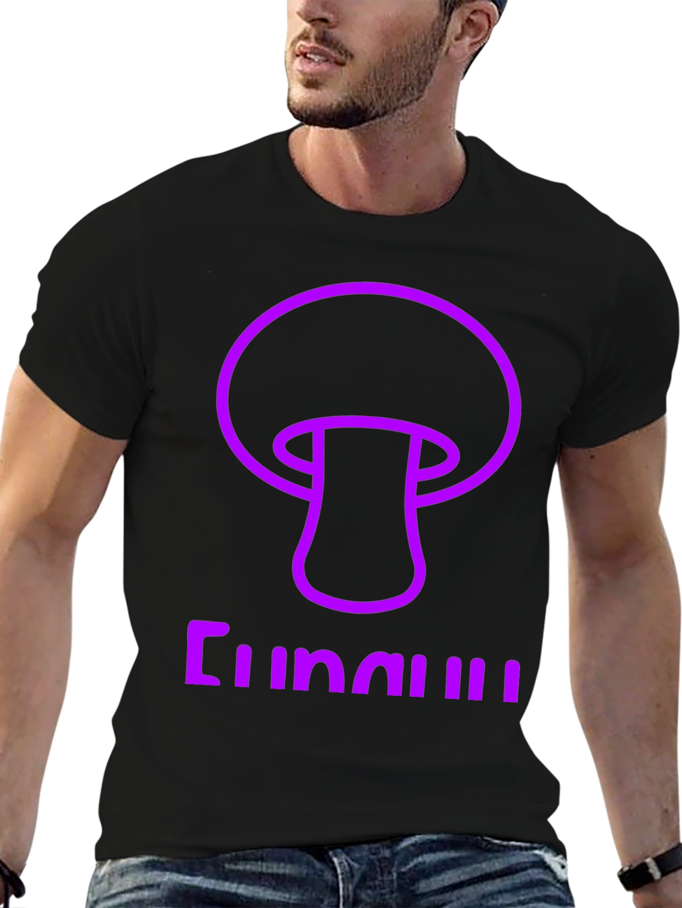 Fun Guy Graphic Tee - Black Cotton Mushroom Shirt