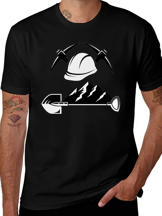Miner Graphic Tee - Hard Hat Pickaxes Shovel Mountains - Black T-Shirt