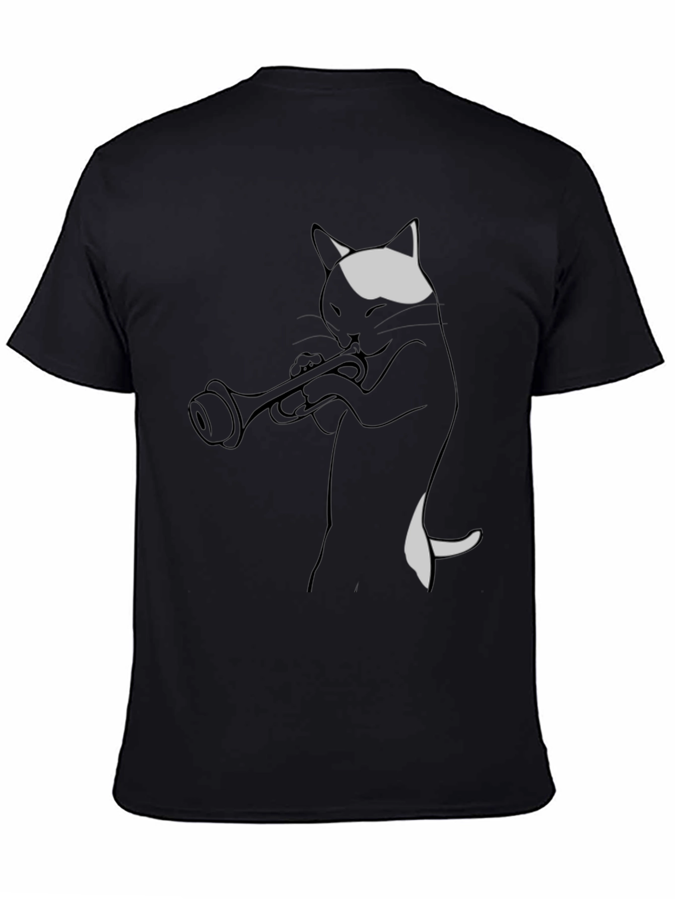 Cat Trumpet Player Black T-Shirt