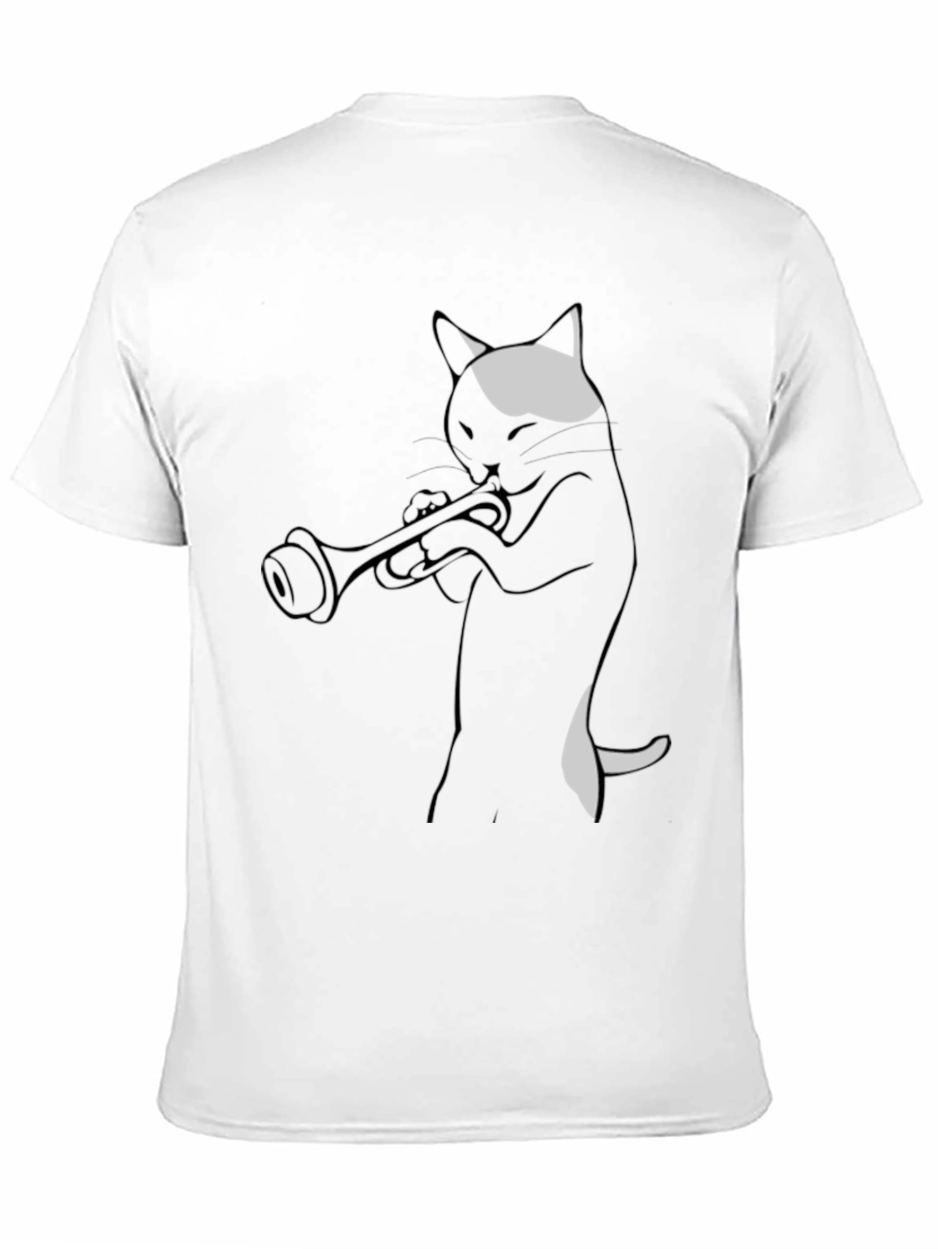Cat Trumpet Player Black T-Shirt