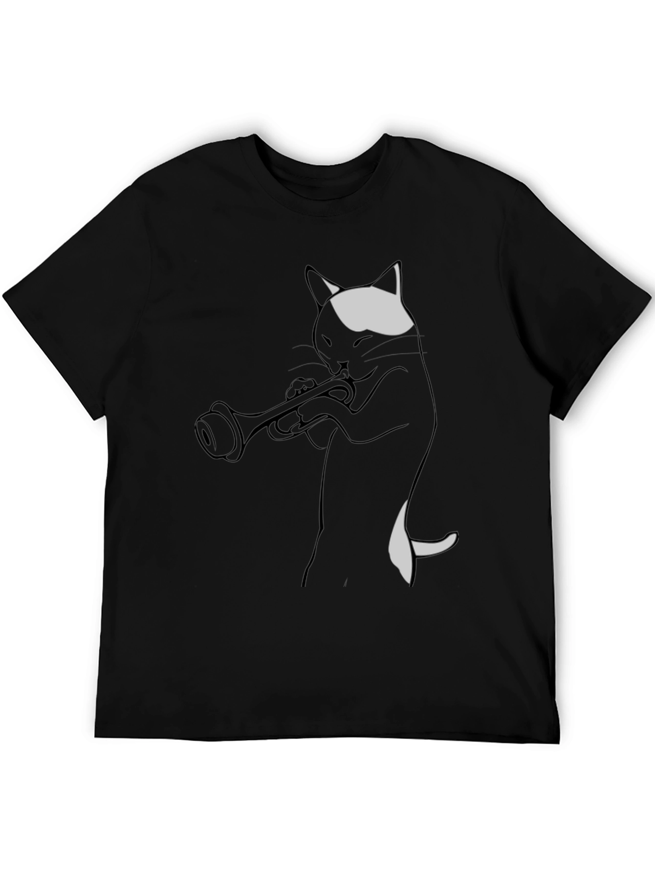 Cat Trumpet Player Black T-Shirt