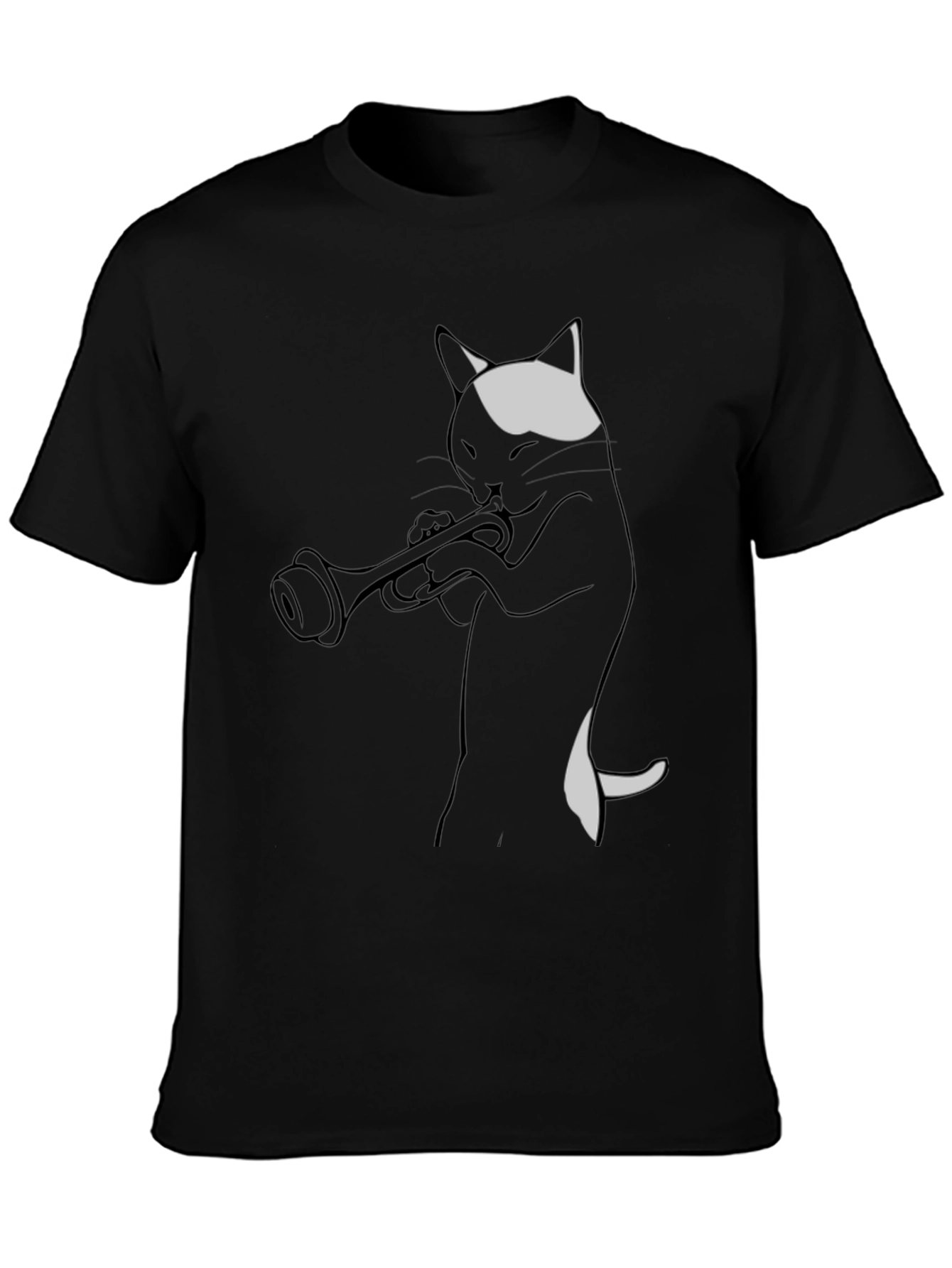 Cat Trumpet Player Black T-Shirt