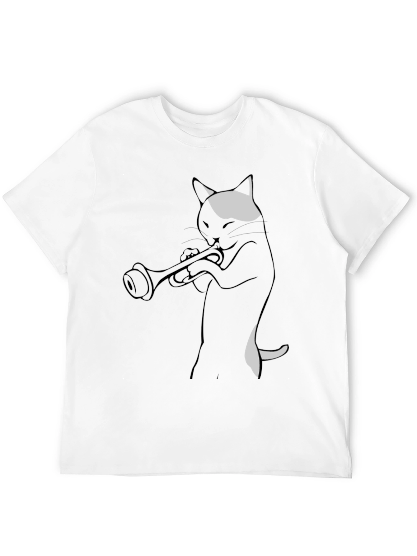 Cat Trumpet Player Black T-Shirt