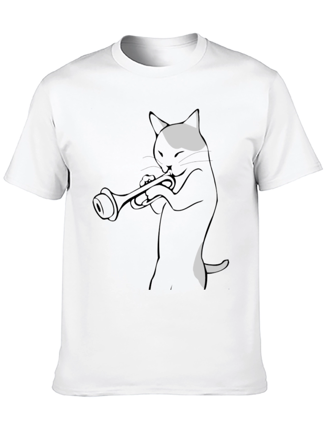 Cat Trumpet Player Black T-Shirt