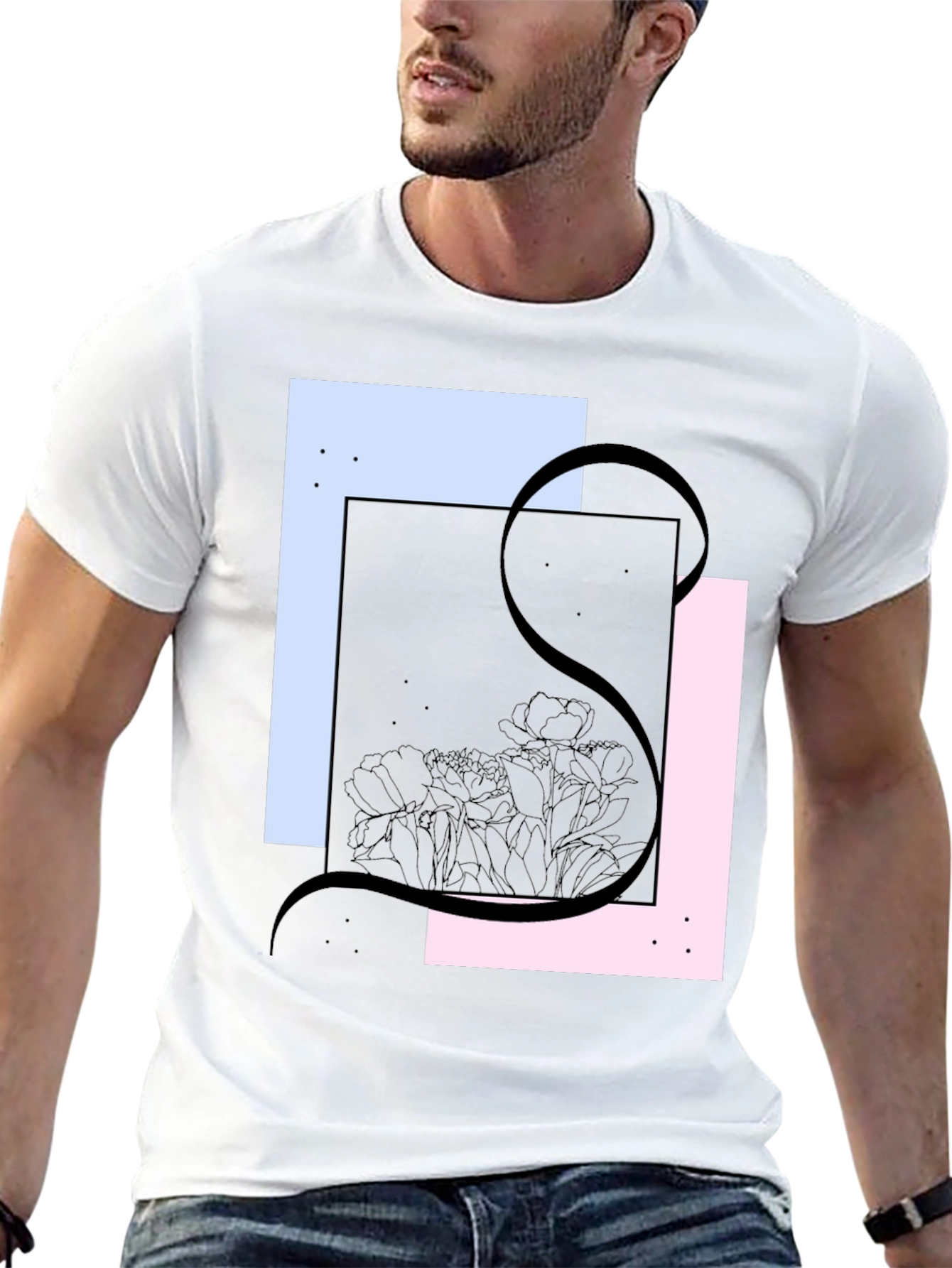 Abstract Floral Graphic Tee - Modern Black T-Shirt
