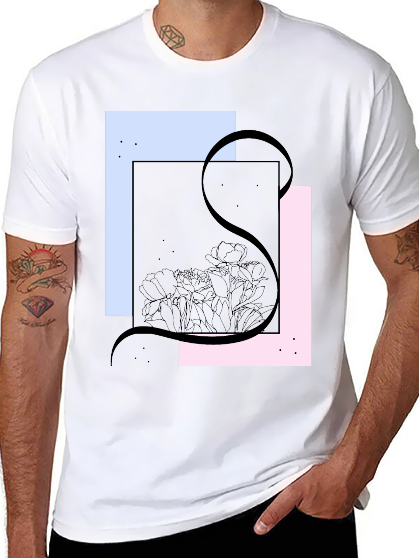 Abstract Floral Graphic Tee - Modern Black T-Shirt