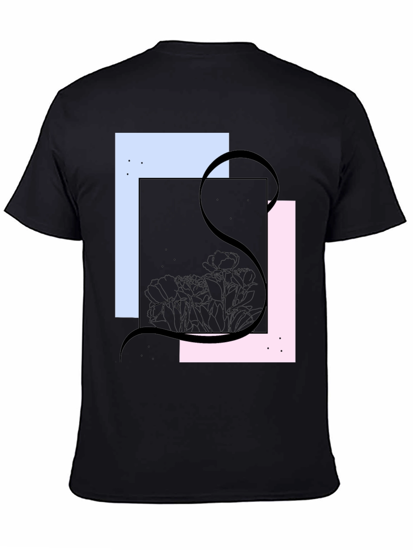 Abstract Floral Graphic Tee - Modern Black T-Shirt