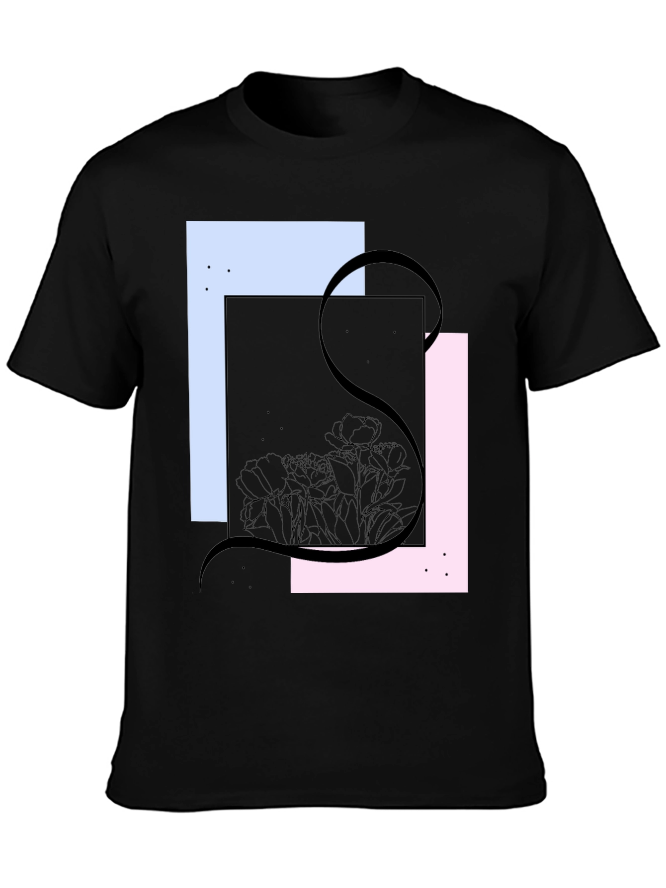 Abstract Floral Graphic Tee - Modern Black T-Shirt