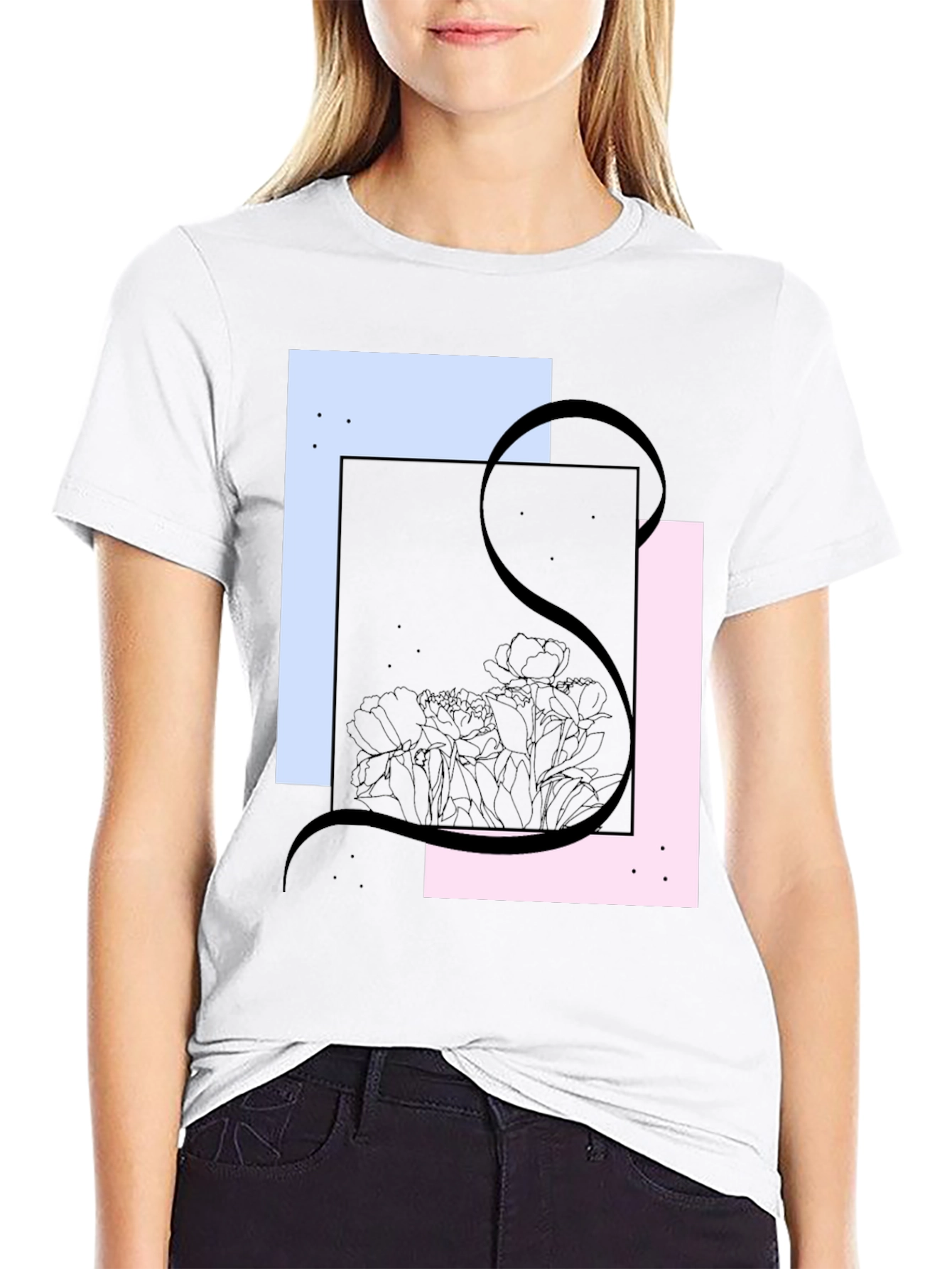 Abstract Floral Graphic Tee - Modern Black T-Shirt