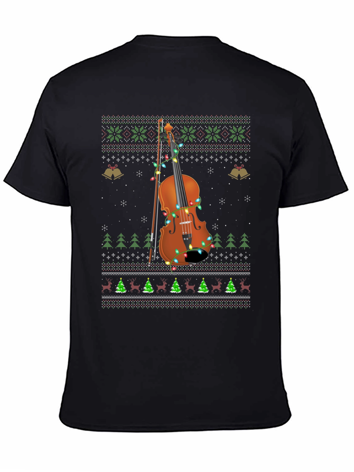 Ugly Christmas Sweater Style Violinist T-Shirt