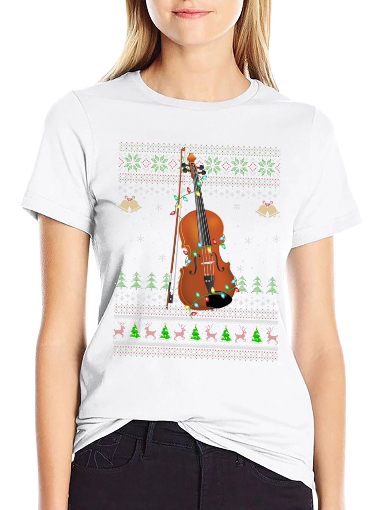 Ugly Christmas Sweater Style Violinist T-Shirt