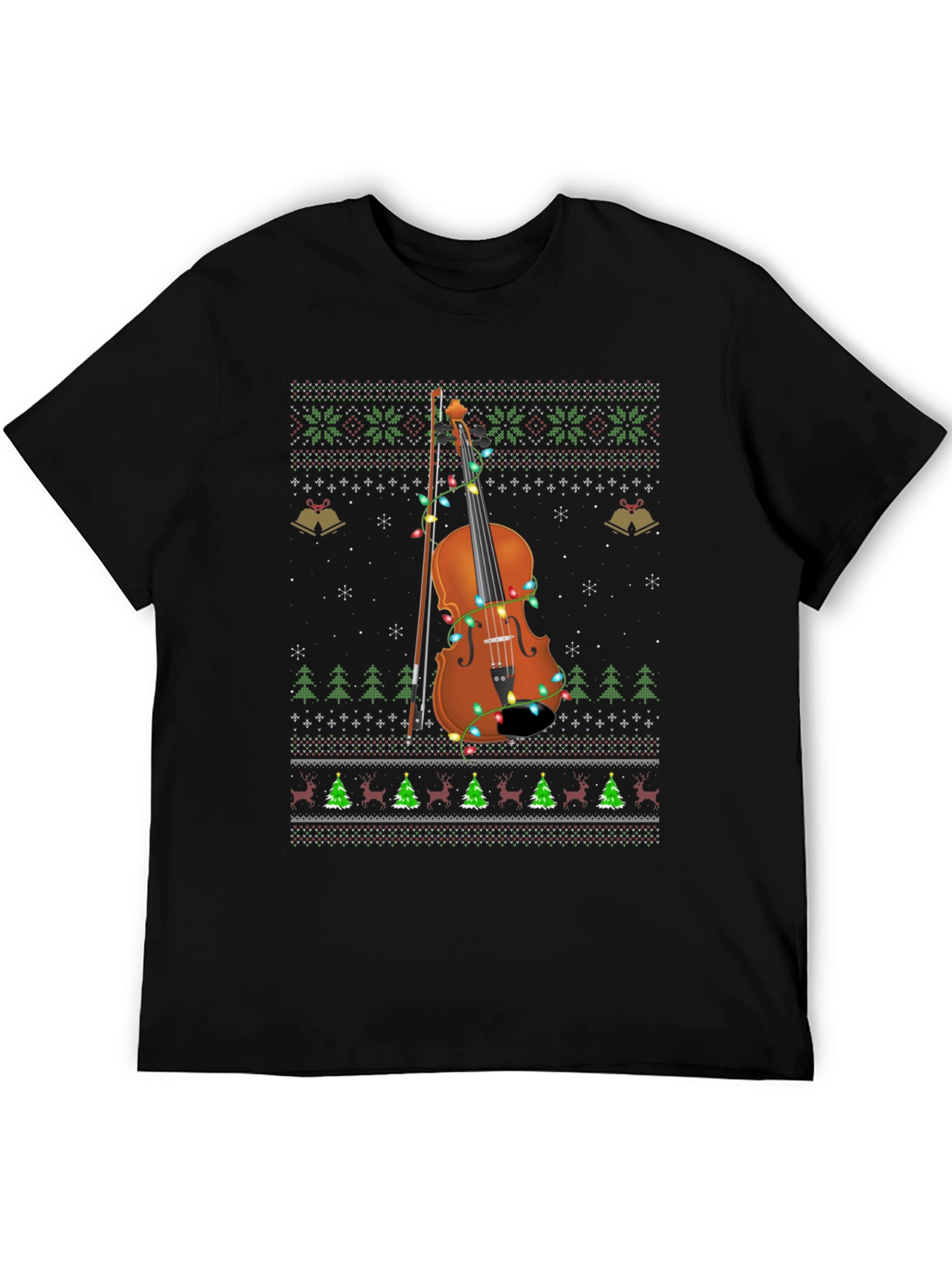 Ugly Christmas Sweater Style Violinist T-Shirt