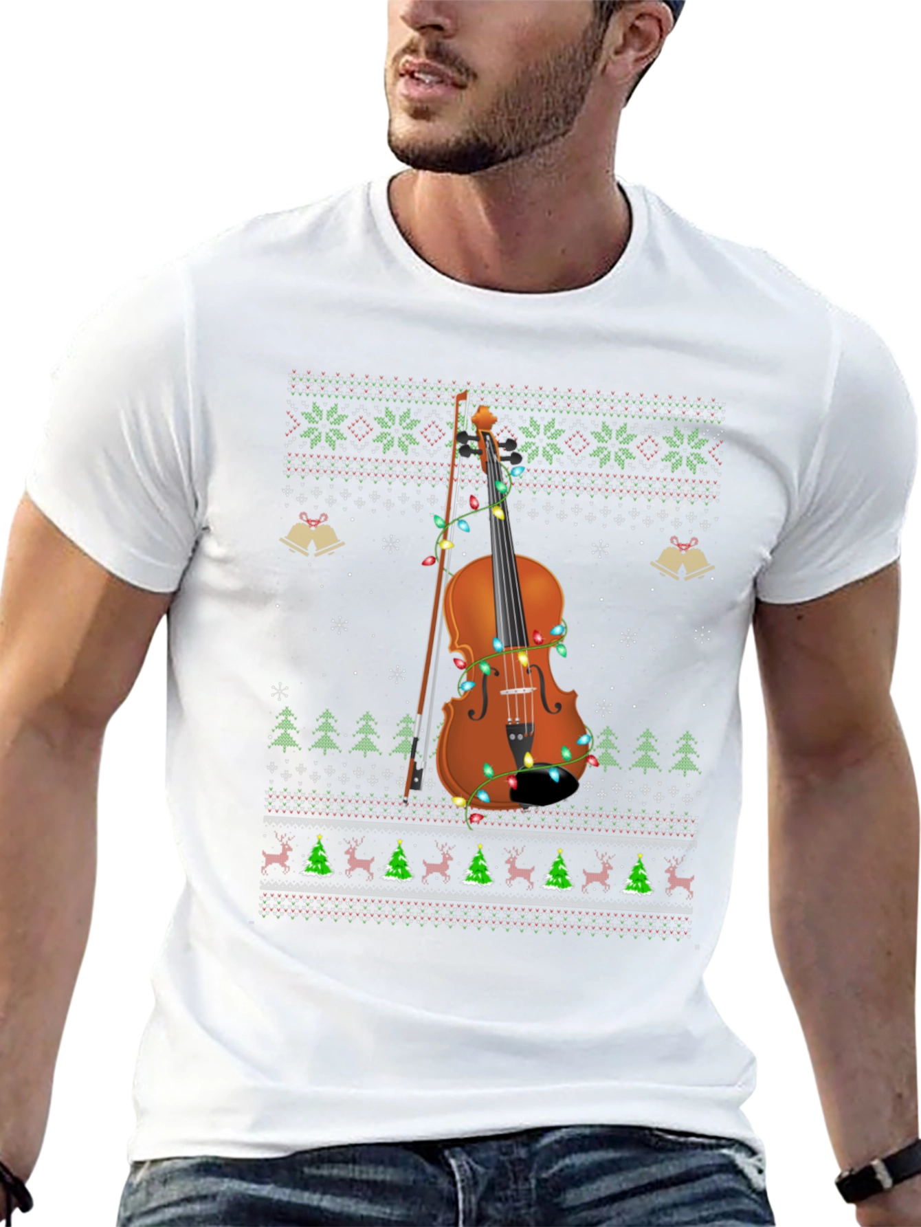 Ugly Christmas Sweater Style Violinist T-Shirt