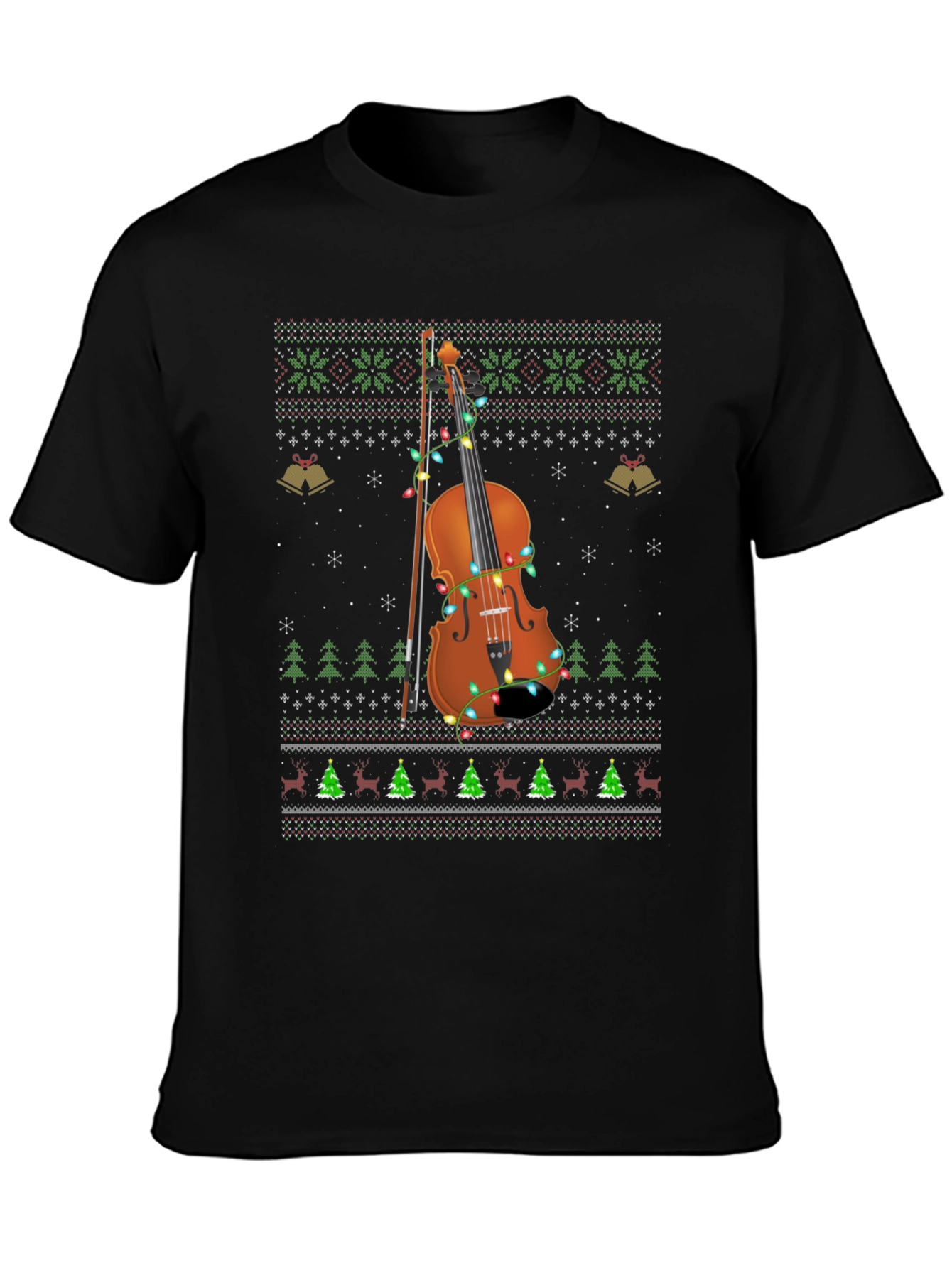 Ugly Christmas Sweater Style Violinist T-Shirt