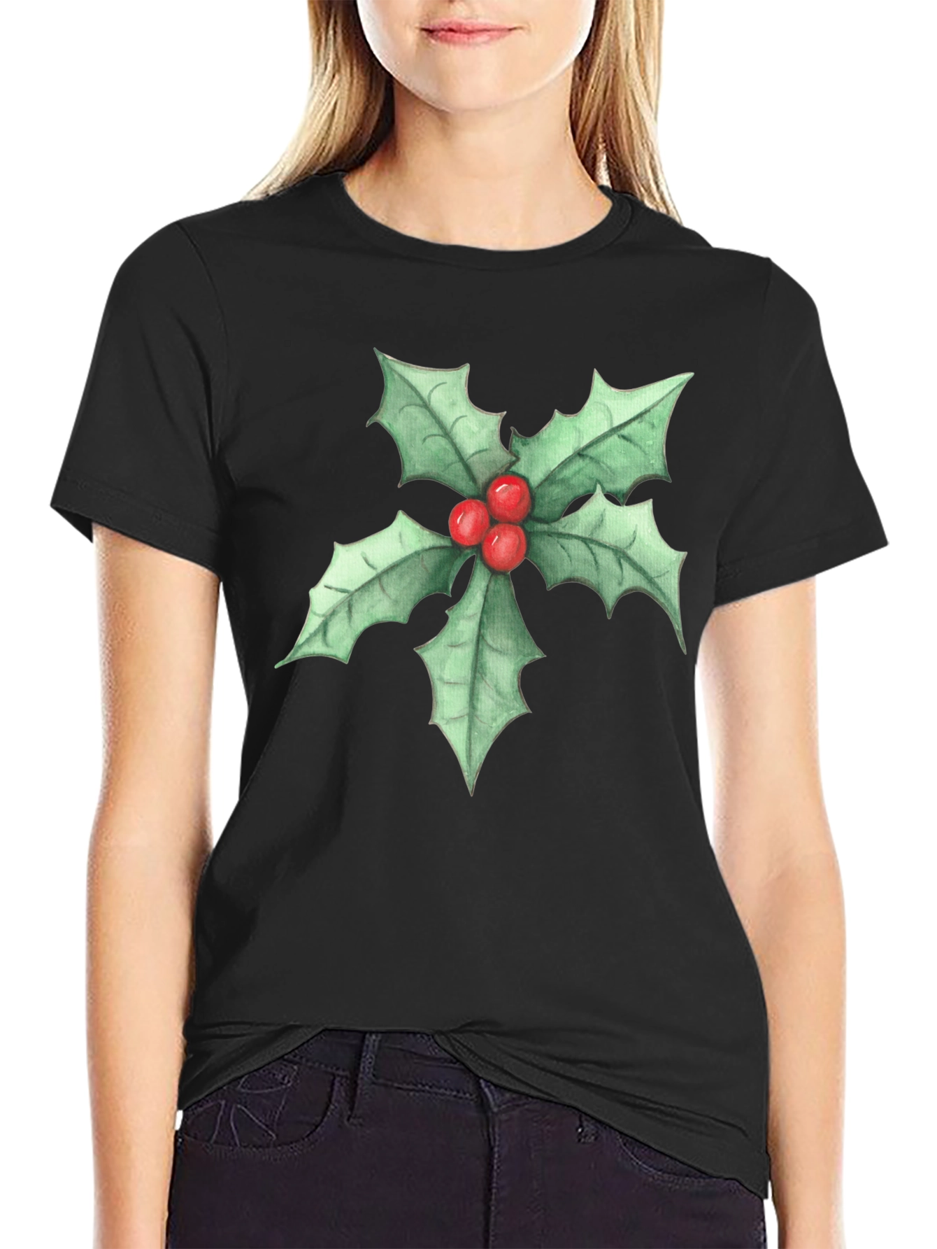 Holly Berry Graphic Black T-Shirt