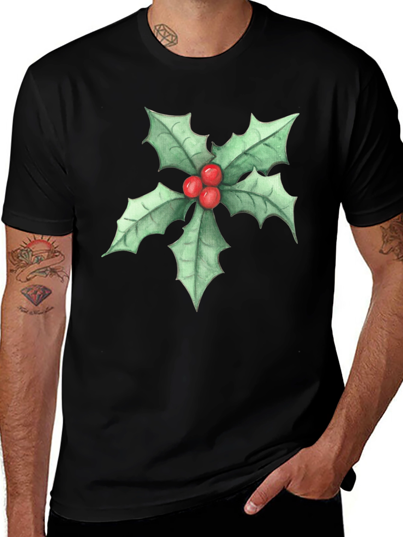 Holly Berry Graphic Black T-Shirt