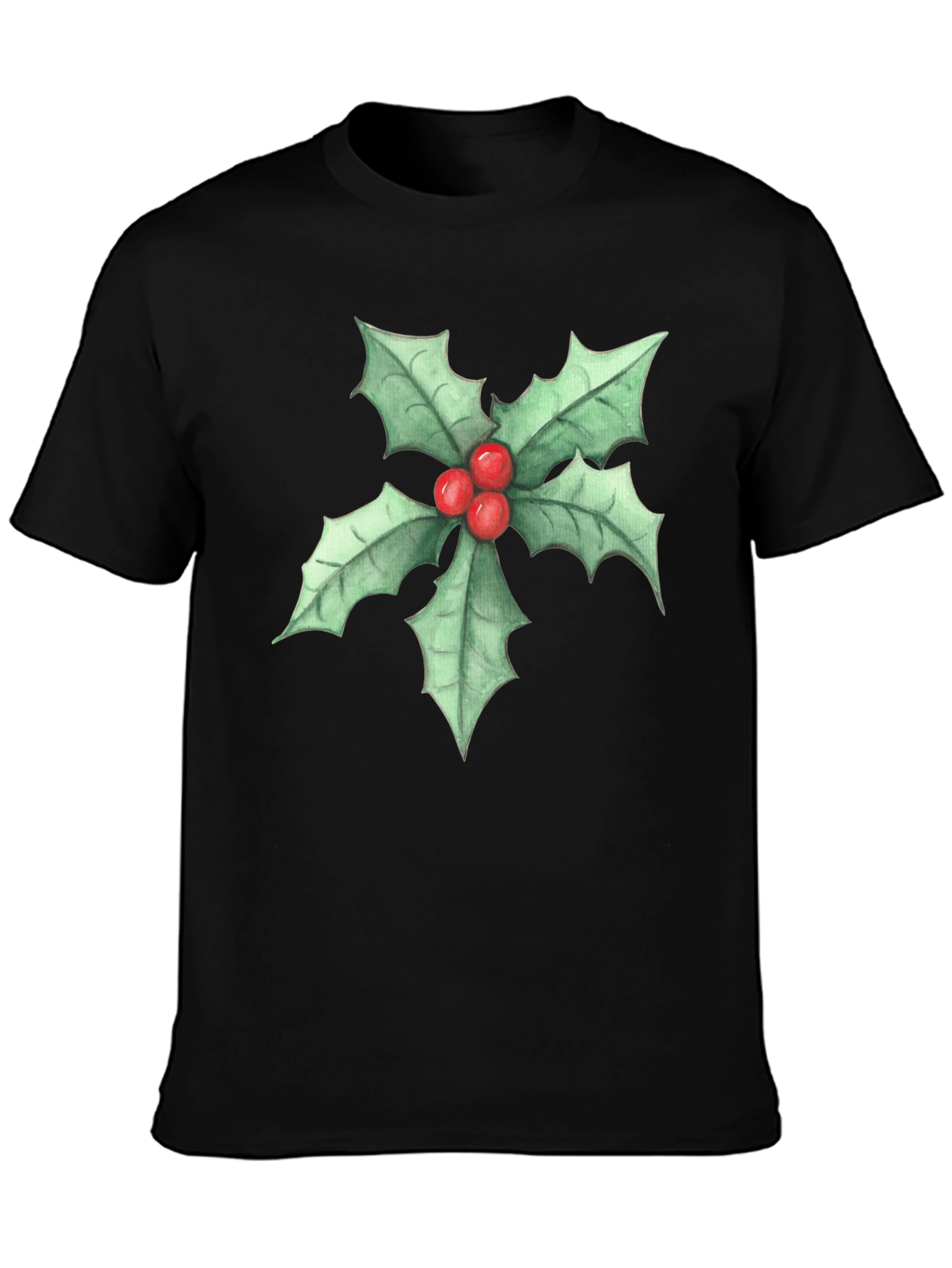 Holly Berry Graphic Black T-Shirt
