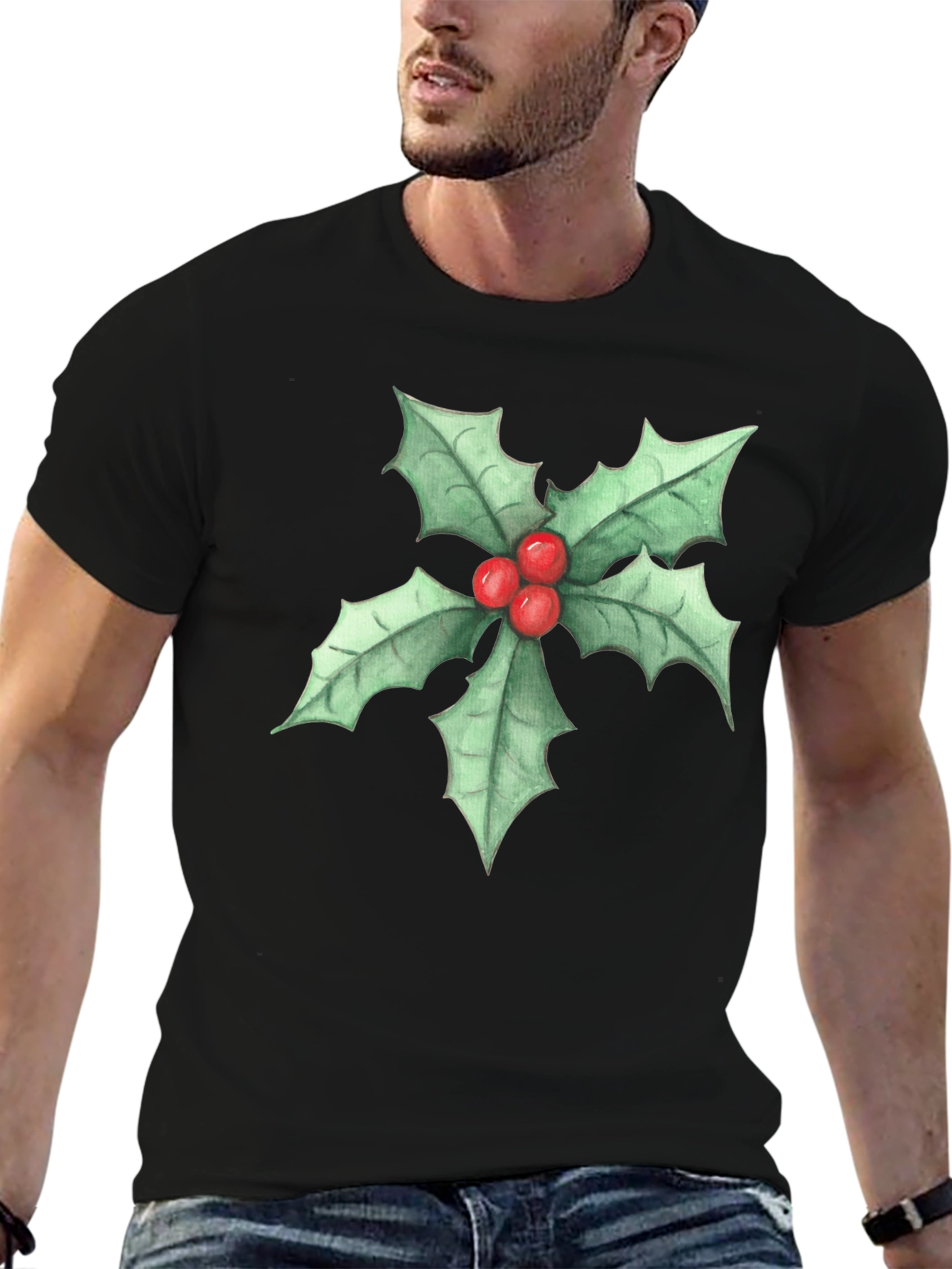 Holly Berry Graphic Black T-Shirt