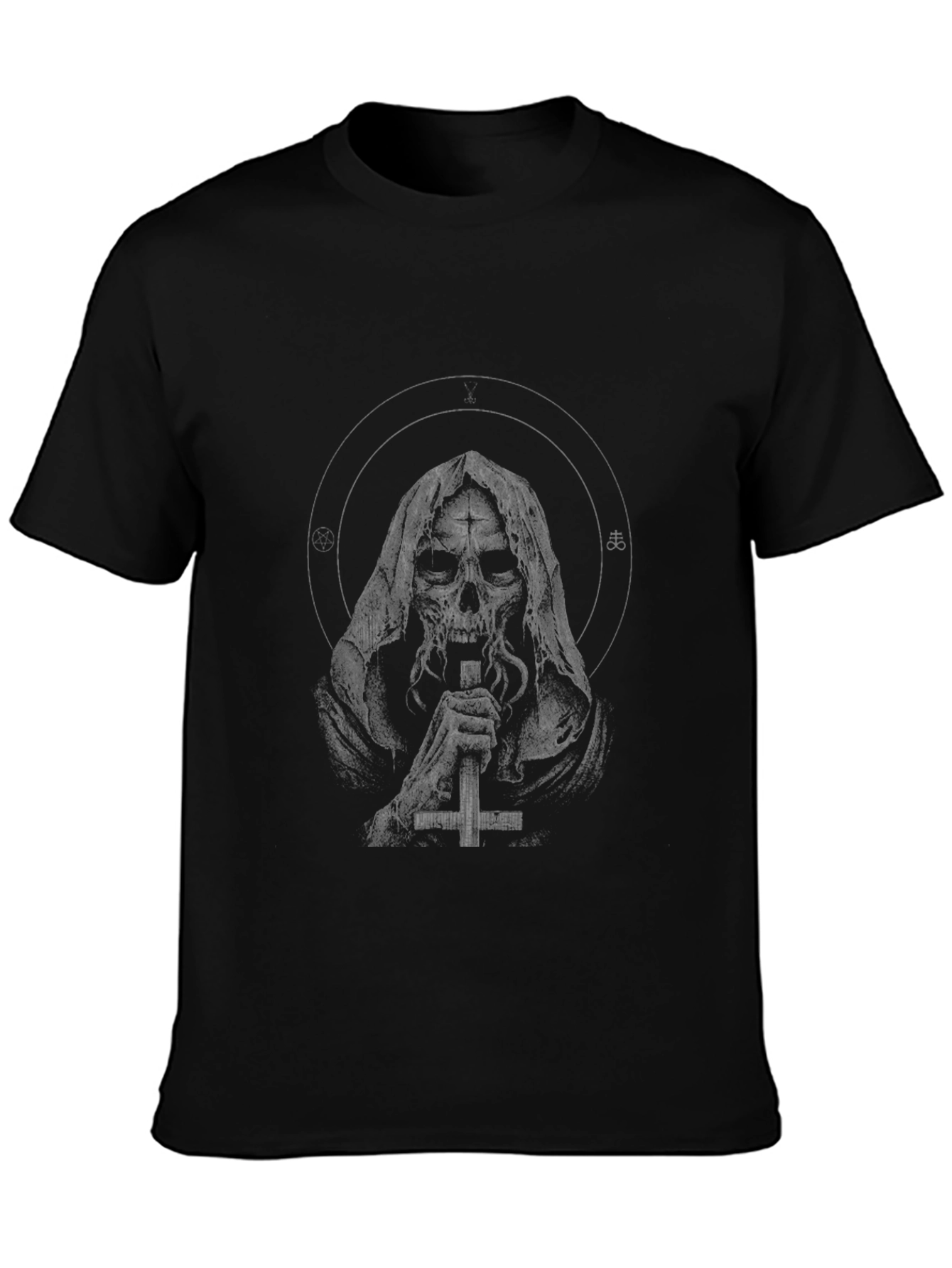 Grim Reaper Cross Graphic Black T-Shirt