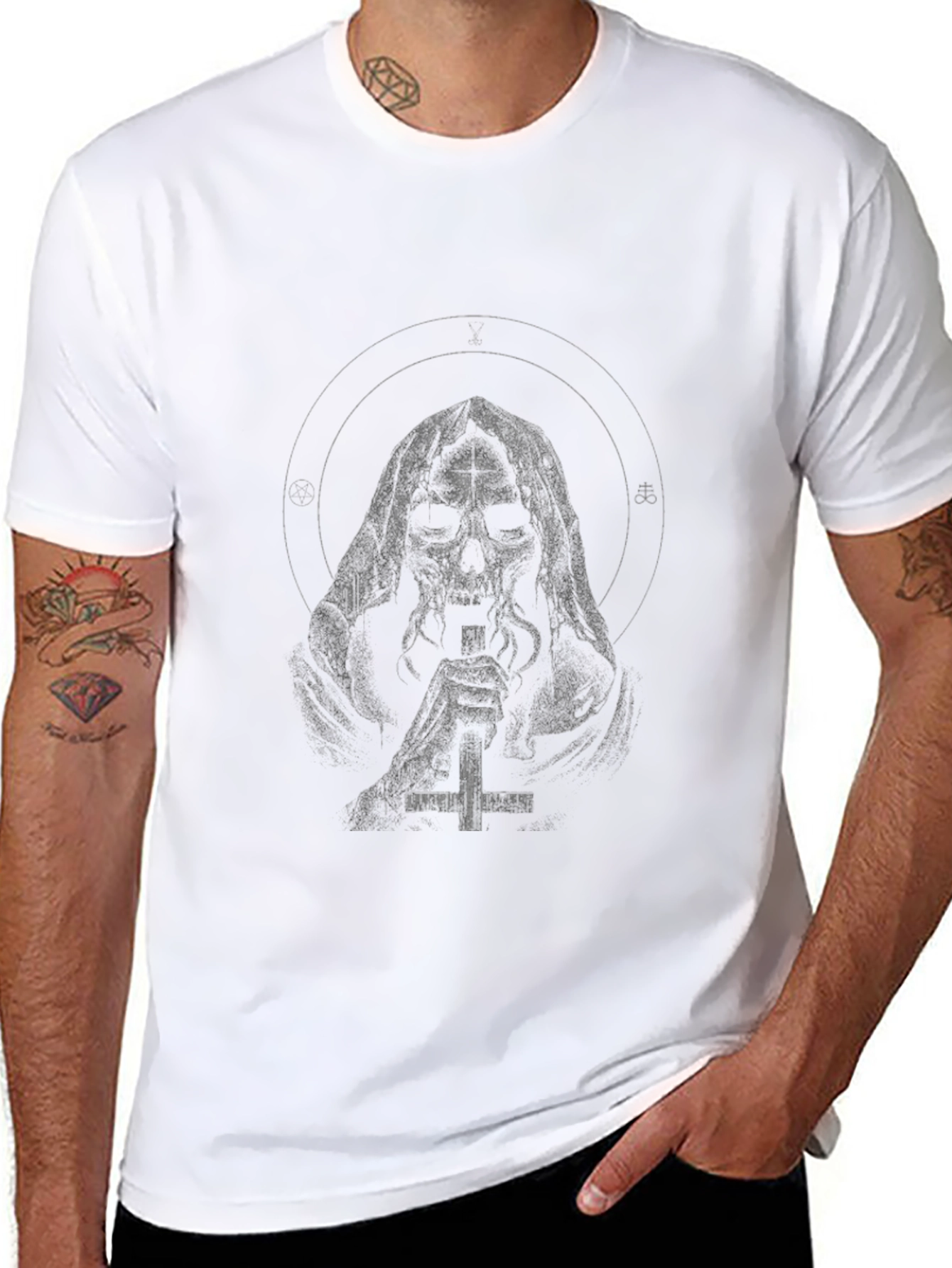 Grim Reaper Cross Graphic Black T-Shirt