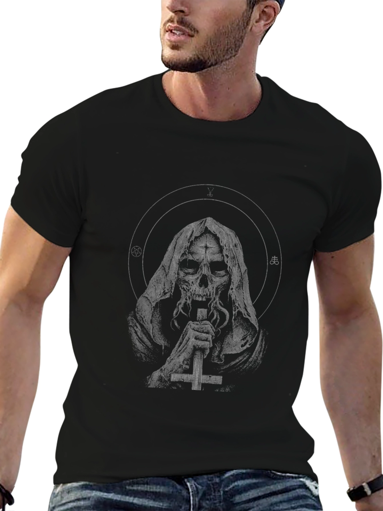 Grim Reaper Cross Graphic Black T-Shirt