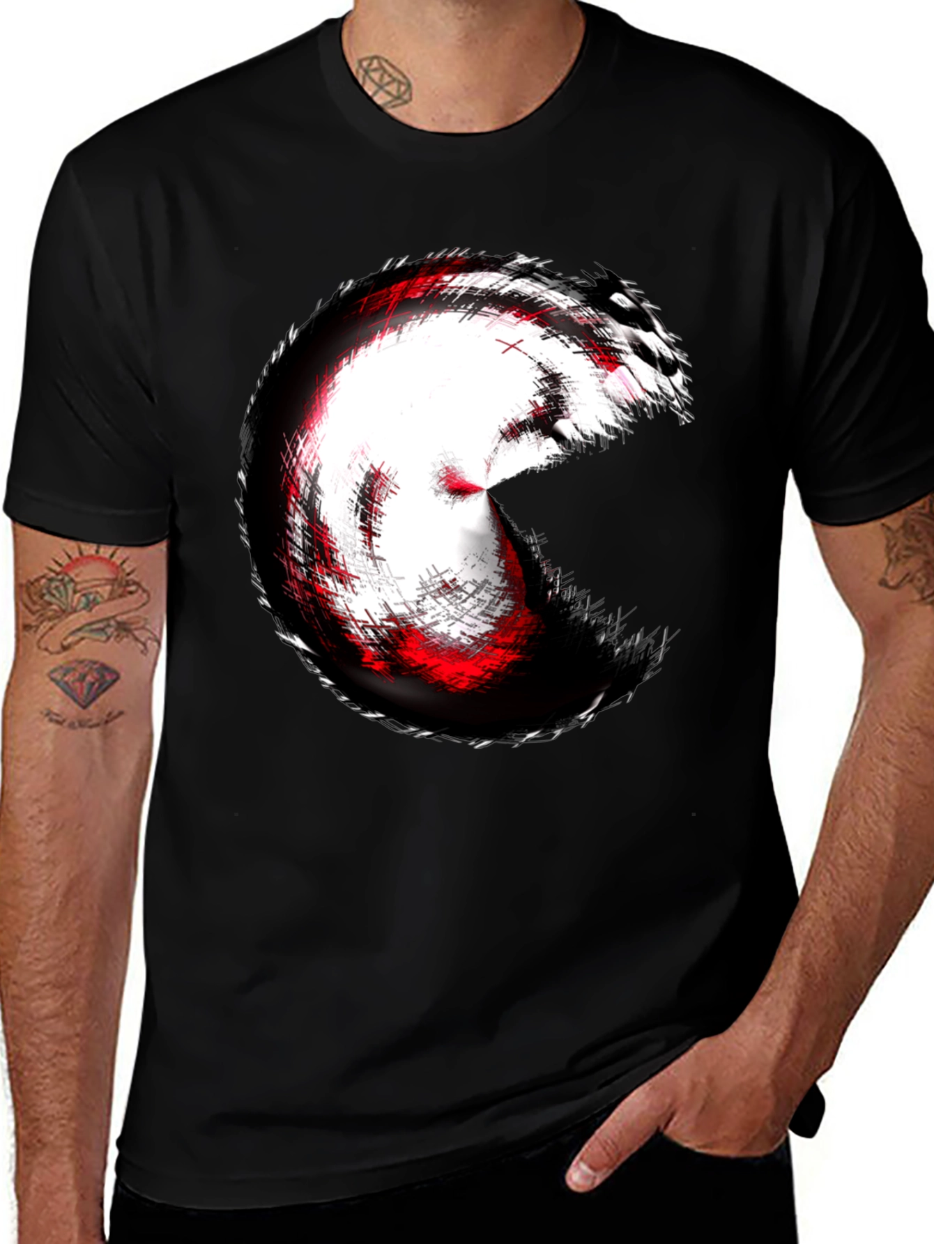 Abstract Circle Graphic Tee - Black Cotton Blend