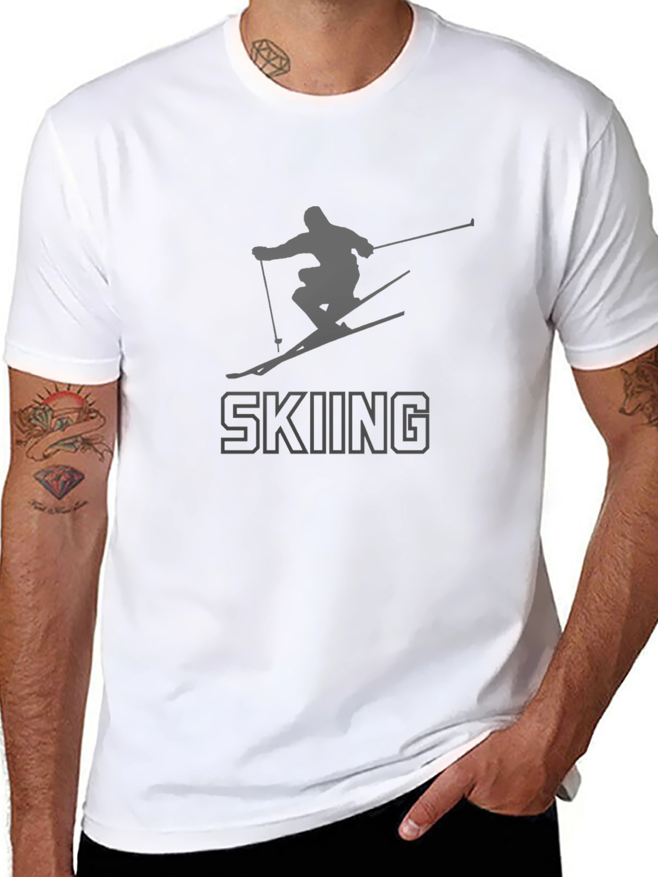 Skiing Graphic Print T-Shirt - Stylish Sportswear Tee
