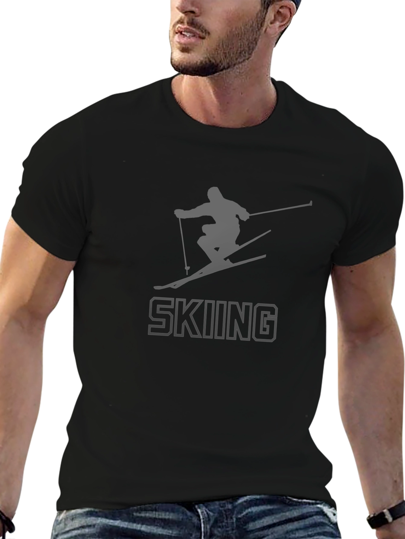 Skiing Graphic Print T-Shirt - Stylish Sportswear Tee