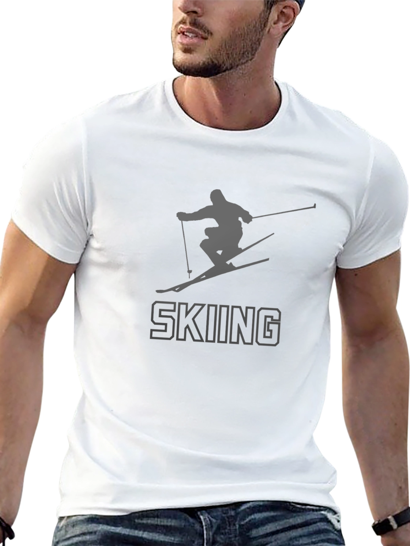 Skiing Graphic Print T-Shirt - Stylish Sportswear Tee