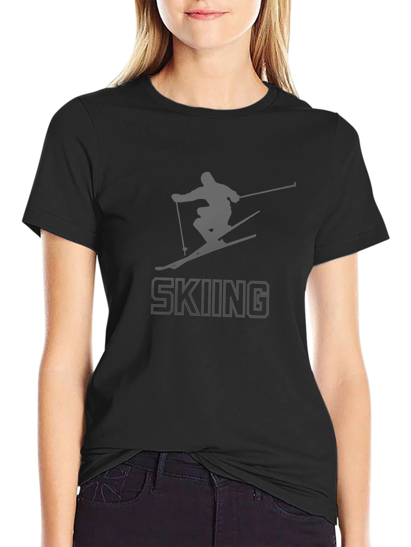 Skiing Graphic Print T-Shirt - Stylish Sportswear Tee