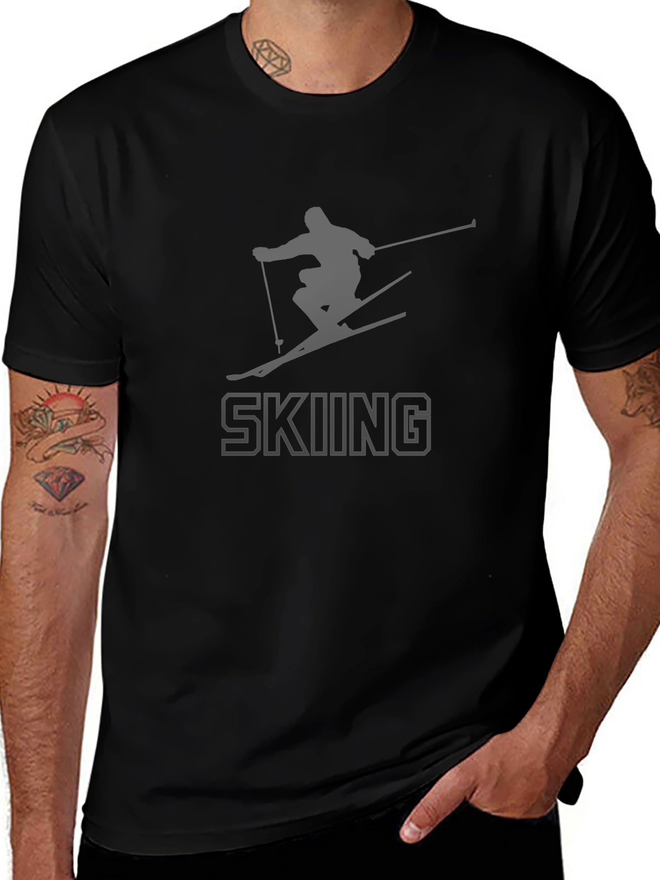 Skiing Graphic Print T-Shirt - Stylish Sportswear Tee