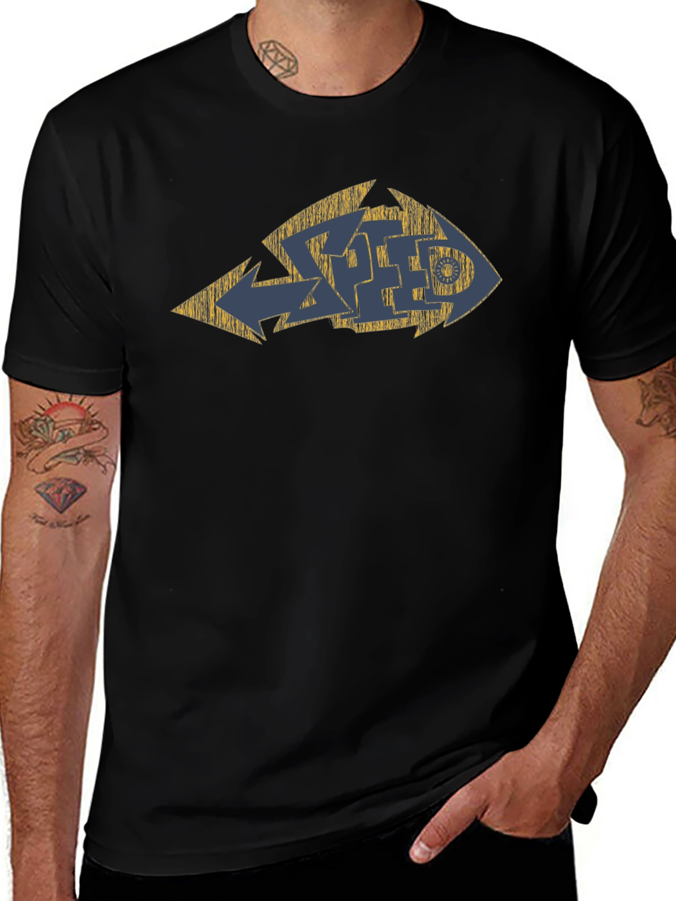 Distressed Graffiti Style Graphic Tee - Black Cotton Blend