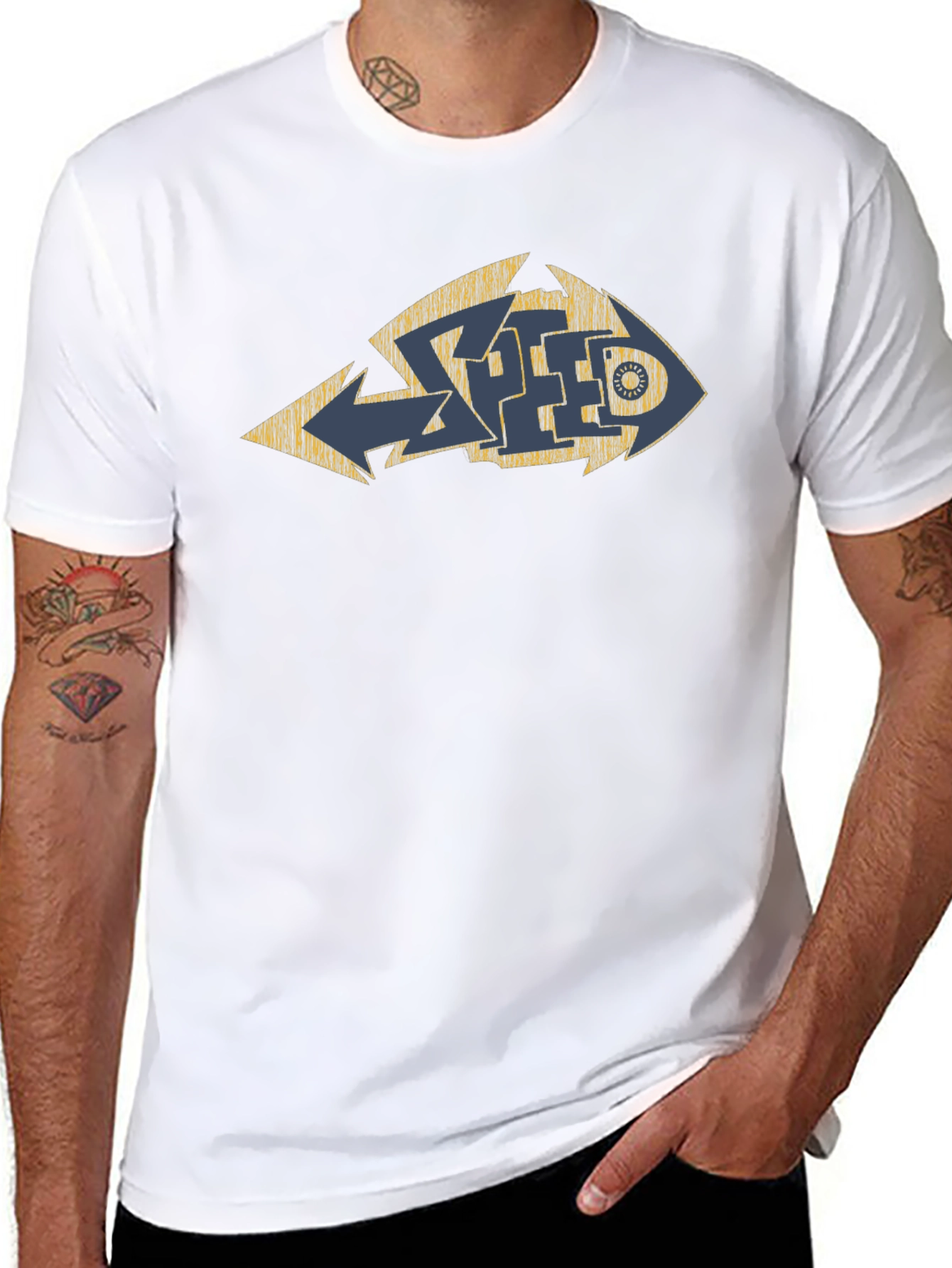 Distressed Graffiti Style Graphic Tee - Black Cotton Blend