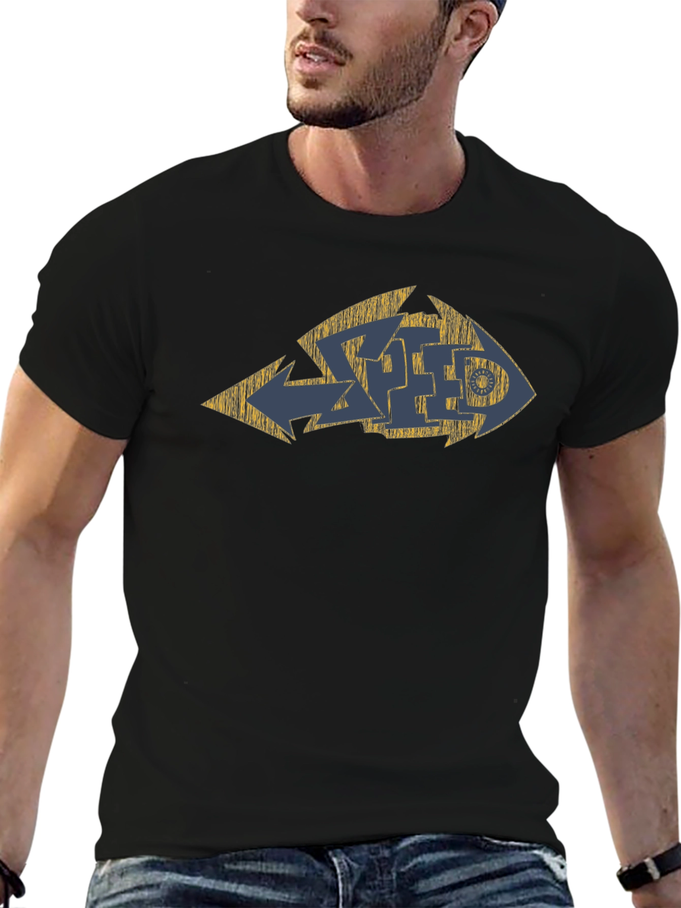 Distressed Graffiti Style Graphic Tee - Black Cotton Blend