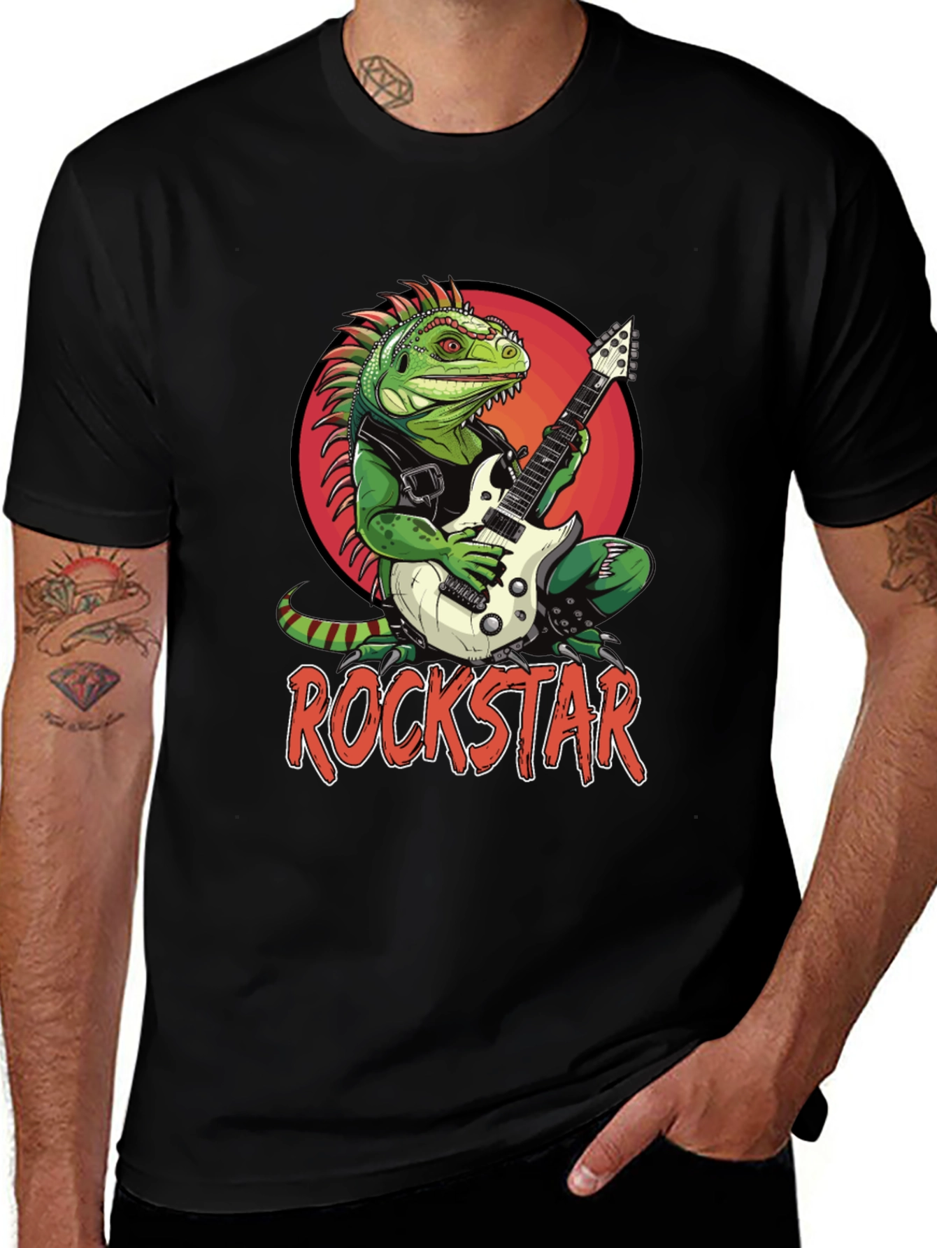 Rockstar Iguana Graphic T-Shirt - Cool Reptile Band Tee