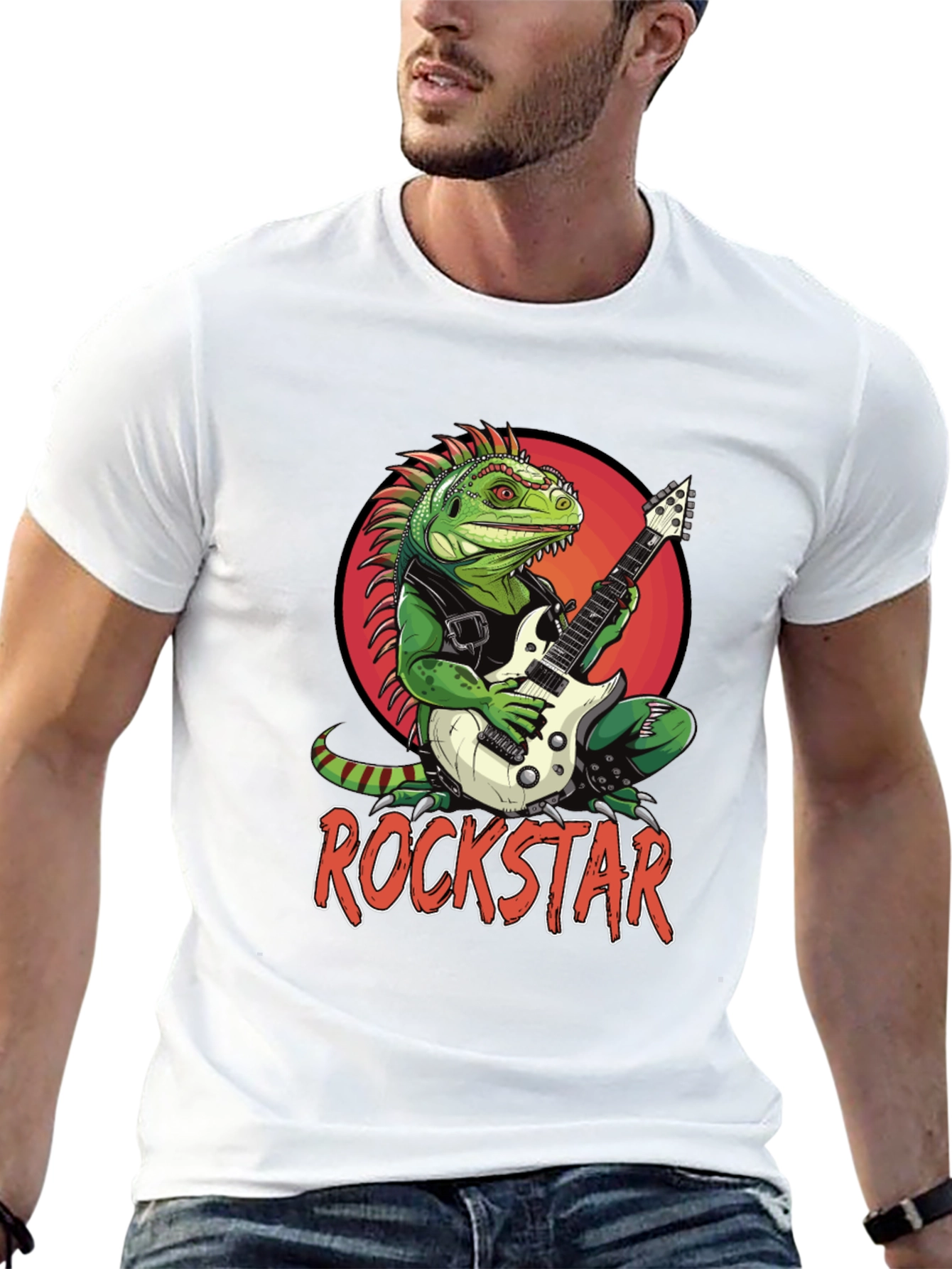 Rockstar Iguana Graphic T-Shirt - Cool Reptile Band Tee