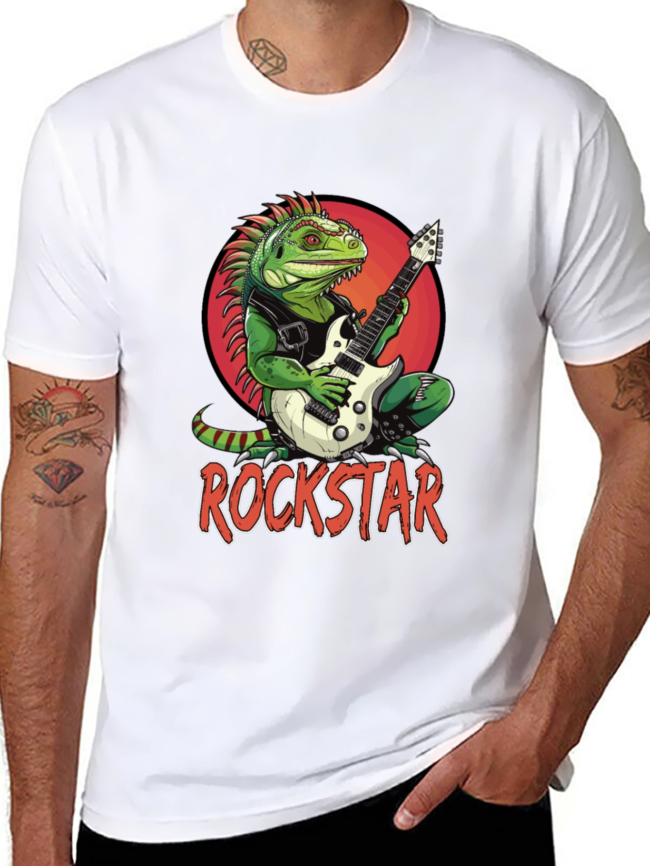 Rockstar Iguana Graphic T-Shirt - Cool Reptile Band Tee