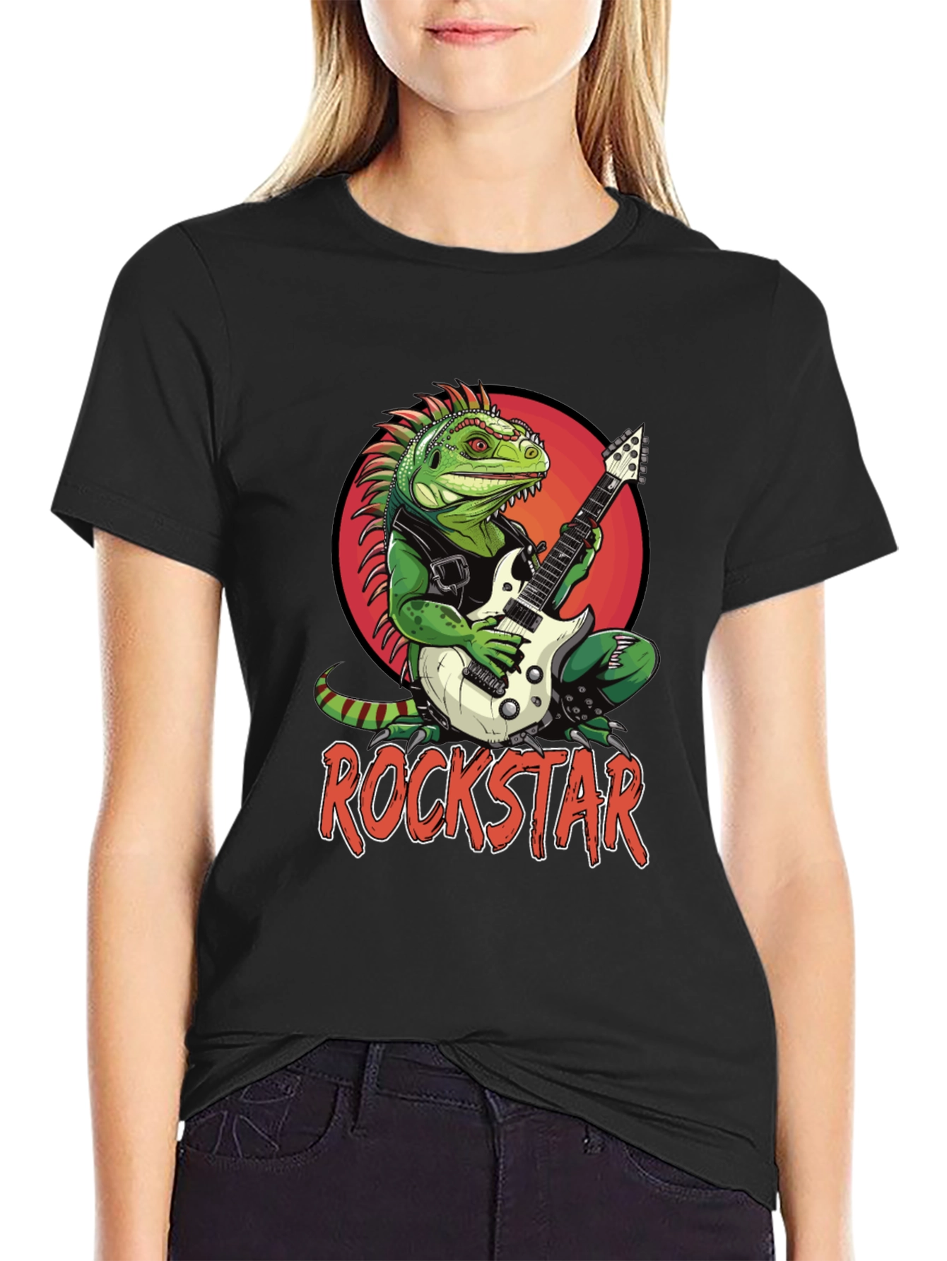 Rockstar Iguana Graphic T-Shirt - Cool Reptile Band Tee