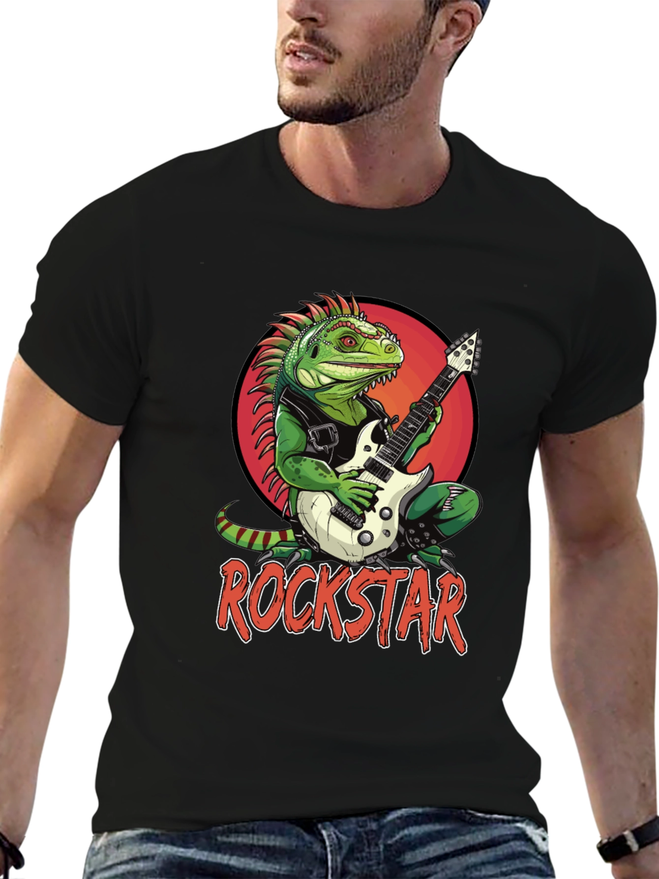 Rockstar Iguana Graphic T-Shirt - Cool Reptile Band Tee