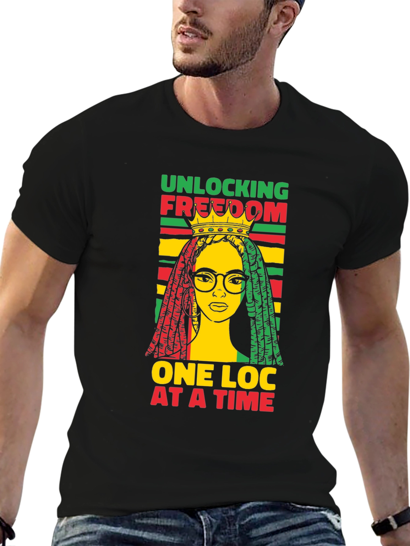 Unlocking Freedom Tee - Rasta Loc Design