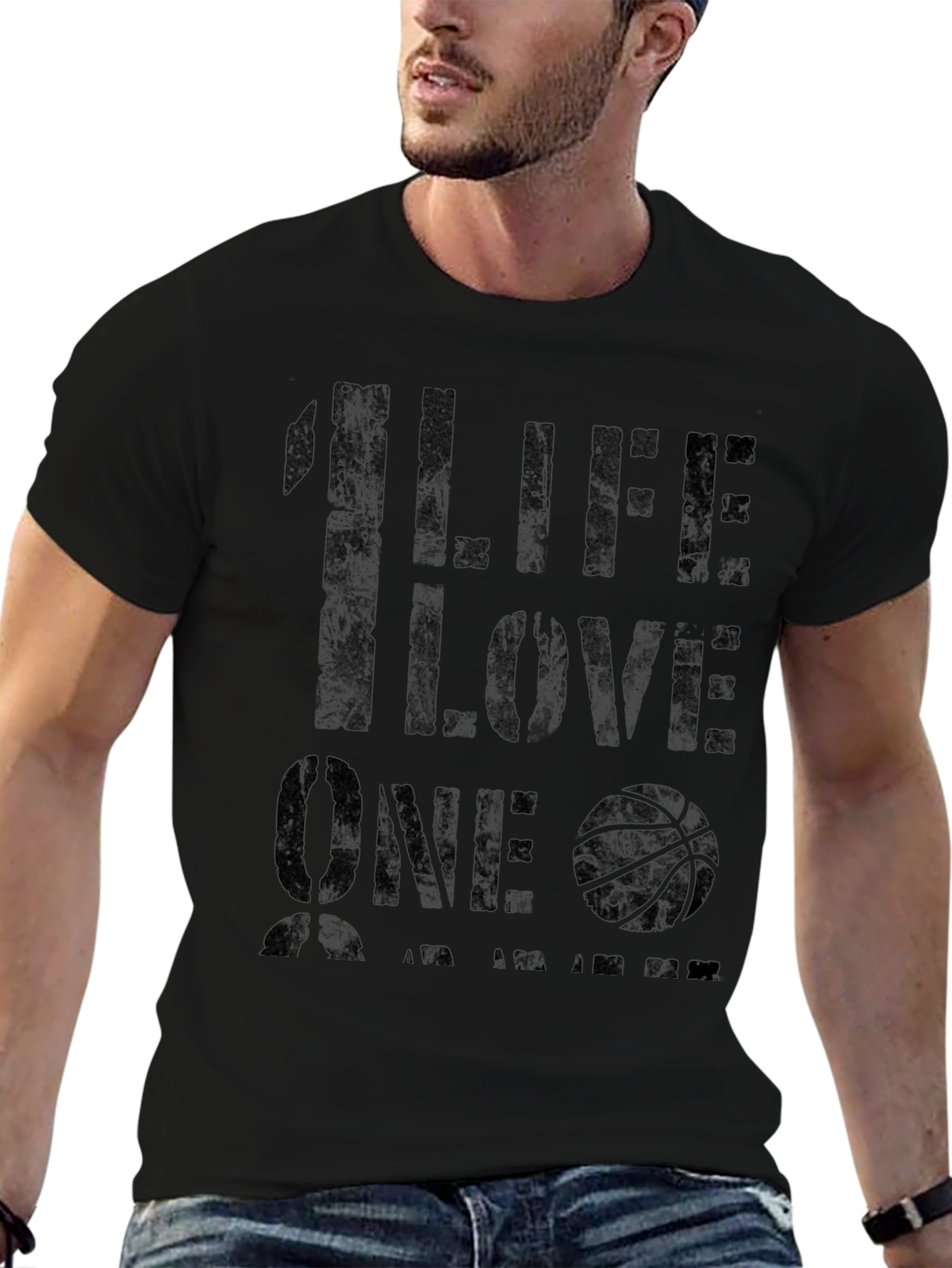 1 Life 1 Love Basketball Graphic T-Shirt - Black