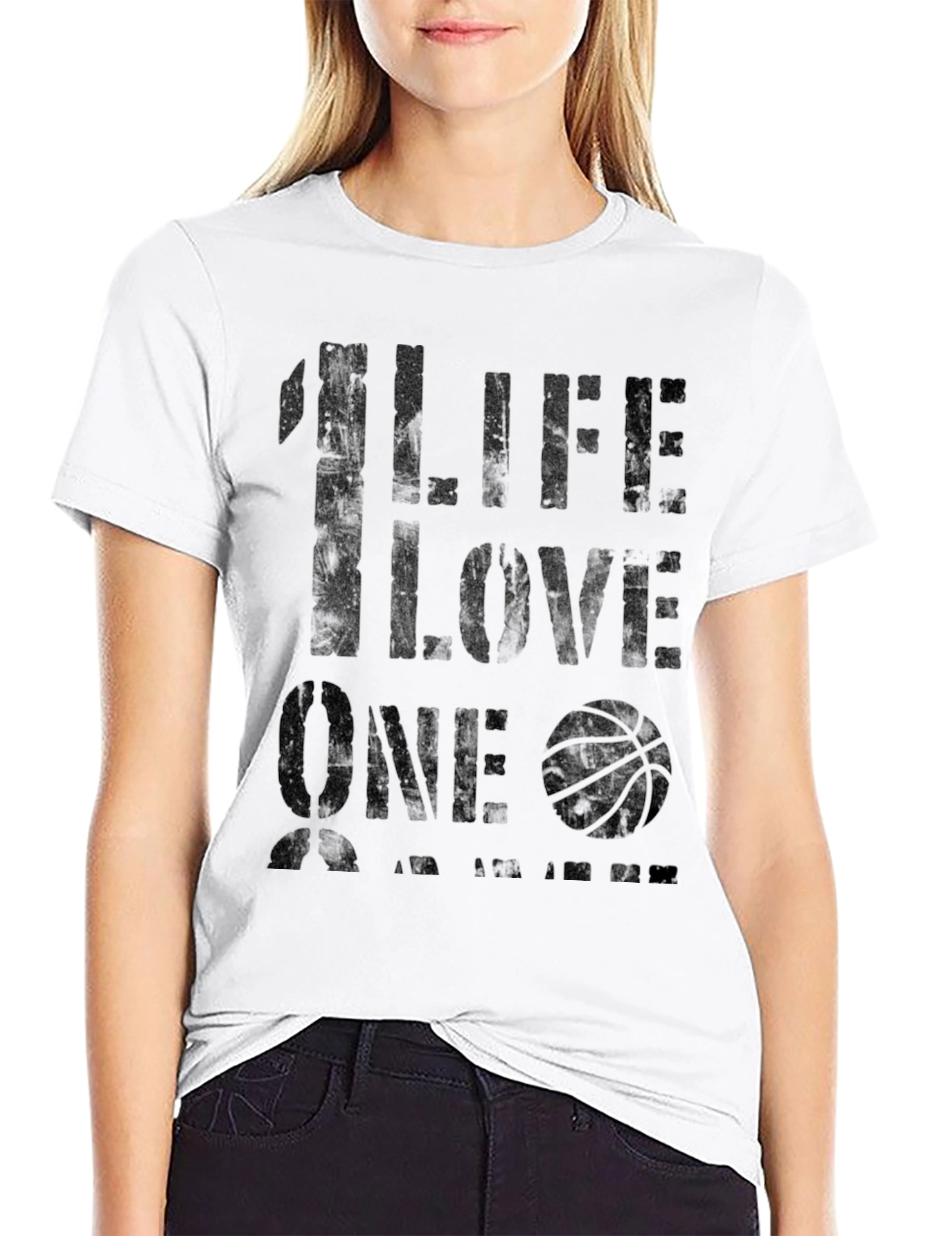 1 Life 1 Love Basketball Graphic T-Shirt - Black